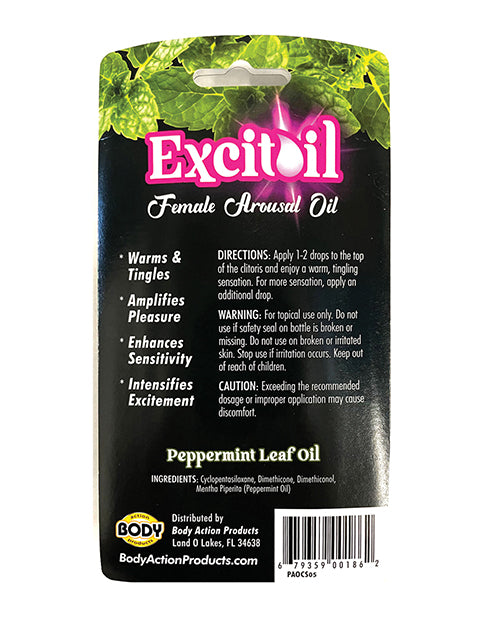 Body Action Excitoil Peppermint Arousal Oil - .5 oz Bottle Carded - Empower Pleasure