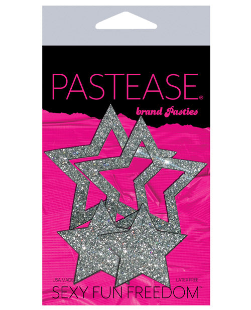 Pastease Glitter Peek a Boob Stars - Silver O/S - Empower Pleasure