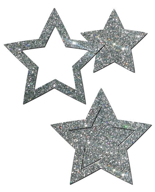 Pastease Glitter Peek a Boob Stars - Silver O/S - Empower Pleasure