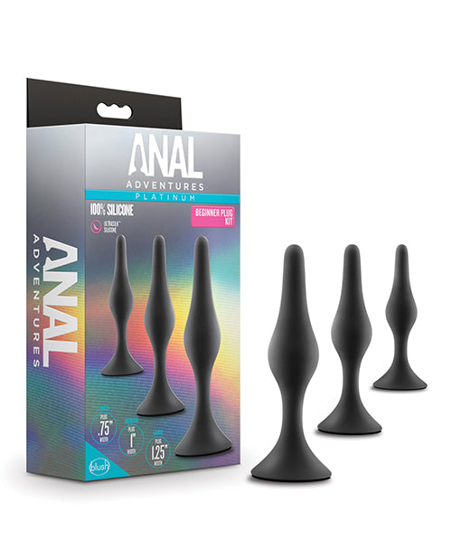 Blush Anal Adventures Platinum Silicone Beginner Plug Kit - Black - Empower Pleasure