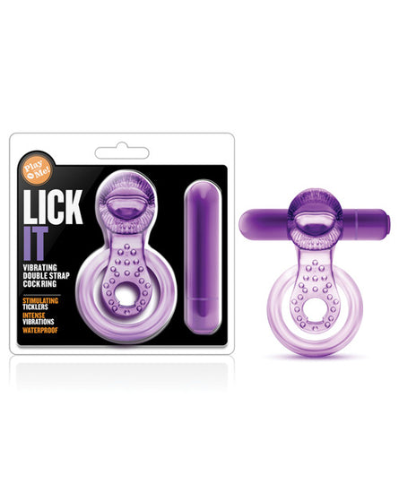 Blush Play with Me Lick it Vibrating Double Strap Cockring - Purple - Empower Pleasure