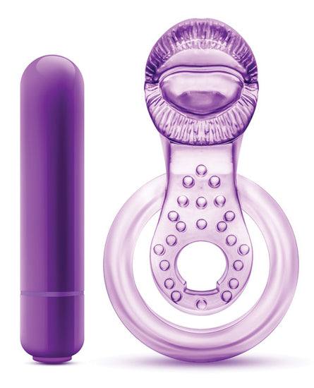 Blush Play with Me Lick it Vibrating Double Strap Cockring - Purple - Empower Pleasure