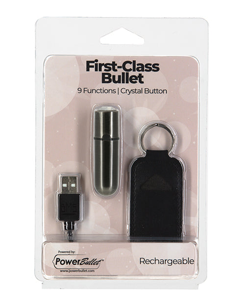 First Class Mini Rechargeable Bullet with Crystal - 9 Functions Gun Metal - Empower Pleasure