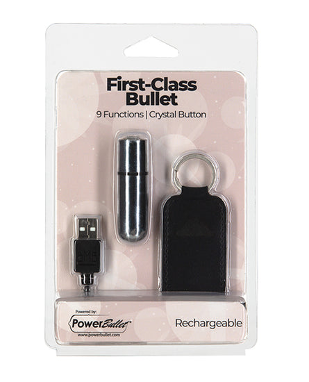 First Class Mini Rechargeable Bullet with Crystal - 9 Functions Silver - Empower Pleasure