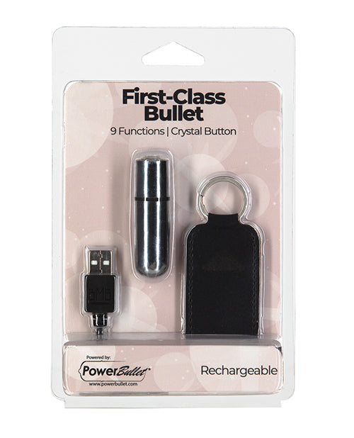 First Class Mini Rechargeable Bullet with Crystal - 9 Functions Silver - Empower Pleasure