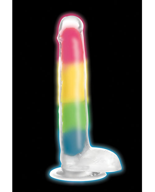 Curve Toys Lollicock 7" Glow In The Dark Silicone Dildo w/Balls - Rainbow - Empower Pleasure