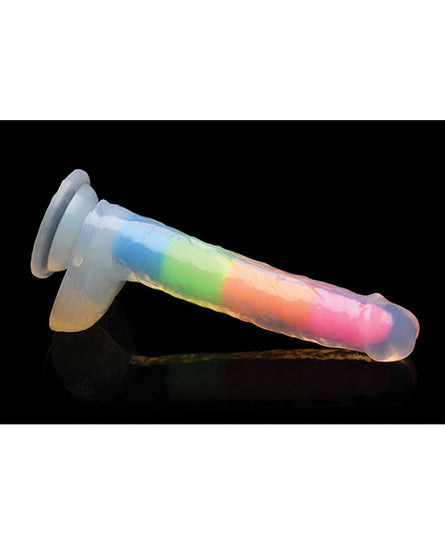 Curve Toys Lollicock 7" Glow In The Dark Silicone Dildo w/Balls - Rainbow - Empower Pleasure