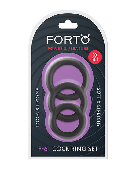 Forto F-61 Liquid 3 Piece Cock Ring Set - Black - Empower Pleasure