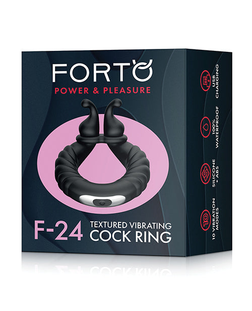 Forto F-24 Textured Vibrating Cock Ring - Black - Empower Pleasure