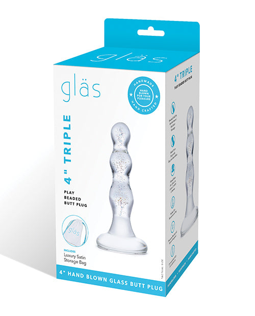 Glas Triple Play Beaded Butt Plug - Clear - Empower Pleasure