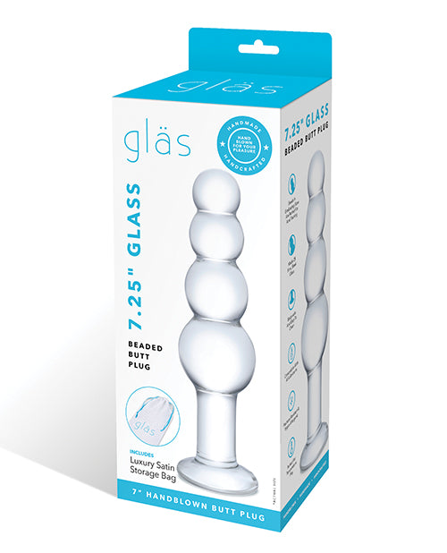 Glas 7.25" Glass Beaded Butt Plug - Clear - Empower Pleasure