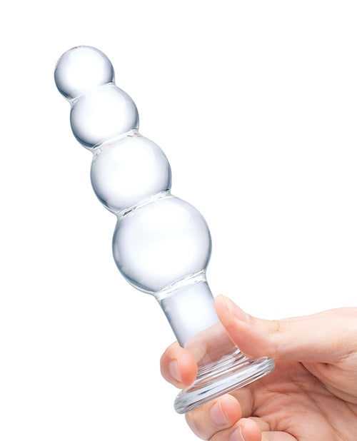 Glas 7.25" Glass Beaded Butt Plug - Clear - Empower Pleasure