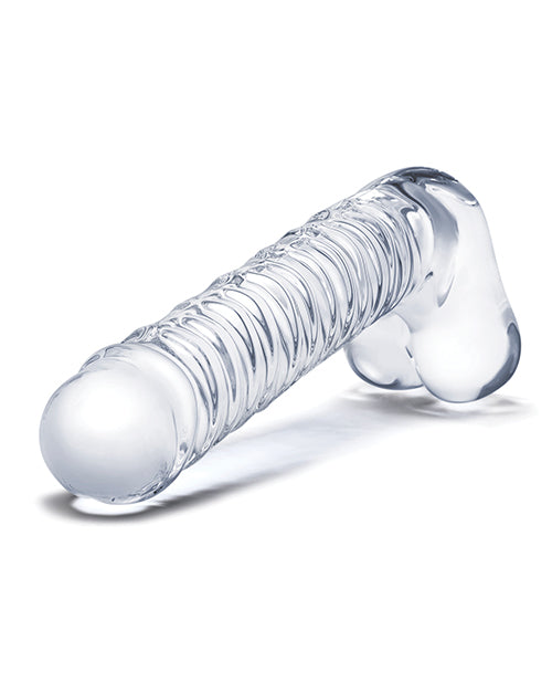 Glas 8" Realistic Ribbed Glass G-Spot Dildo with Balls - Clear - Empower Pleasure