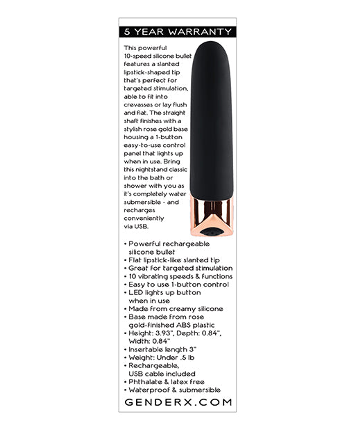 Gender X The Gold Standard Rechargeable Silicone Bullet - Black/Rose Gold - Empower Pleasure