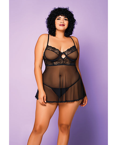 Soft Mesh Babydoll & G-String Black 1X - Empower Pleasure