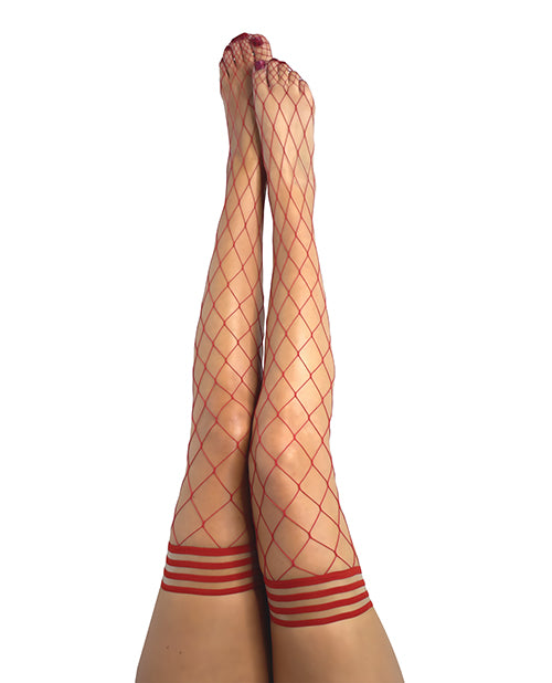 Kix'ies Claudia Large Net Fishnet Thigh Highs Red B - Empower Pleasure