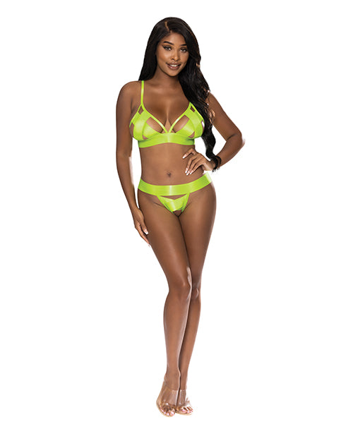 Strap-Tease Bra & Crotchless Panty Neon Yellow L/XL - Empower Pleasure