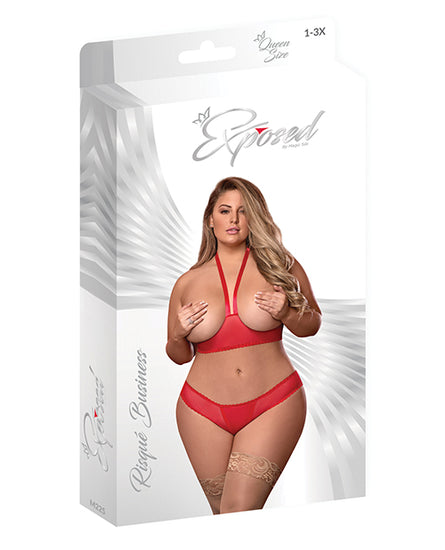 Risqué Business Cupless Bra & Crotchless Panty Red QN - Empower Pleasure
