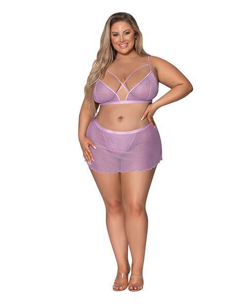 Girl Next Door Strappy Bralette w/Flirty Thong Skirt Lilac 2XL - Empower Pleasure