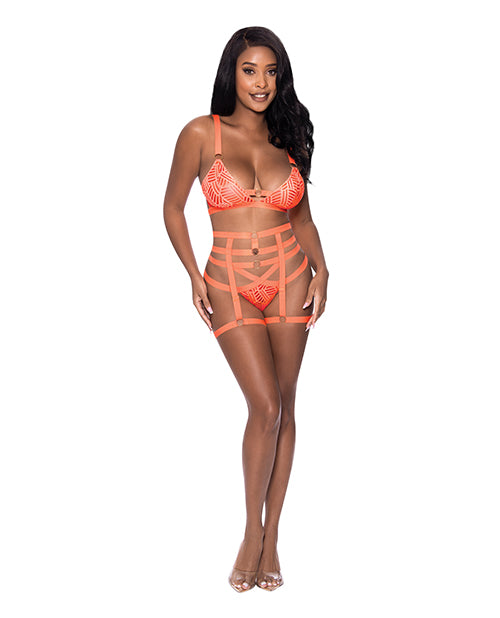 Rude Awakening Bralette, Thigh High Garter & Cheeky Panty Orange L/XL - Empower Pleasure