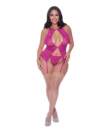 Berrylicious Lace Halter Basque & G-String Pink QN - Empower Pleasure