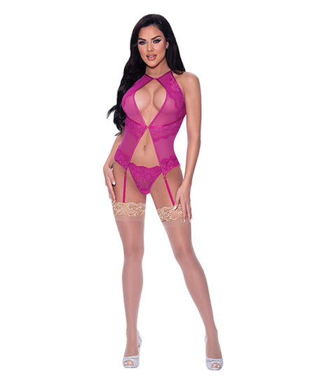 Berrylicious Lace Halter Basque & G-String Pink S/M - Empower Pleasure