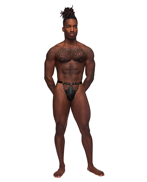 Fetish Jouster Nylon & Spandex Front Ring G-String Black S/M - Empower Pleasure