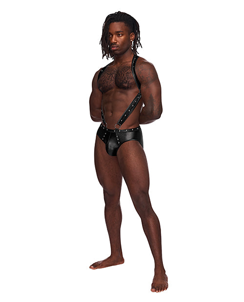 Fetish Uranus Nylon Spandex Moonshine Harness Brief Black S/M - Empower Pleasure