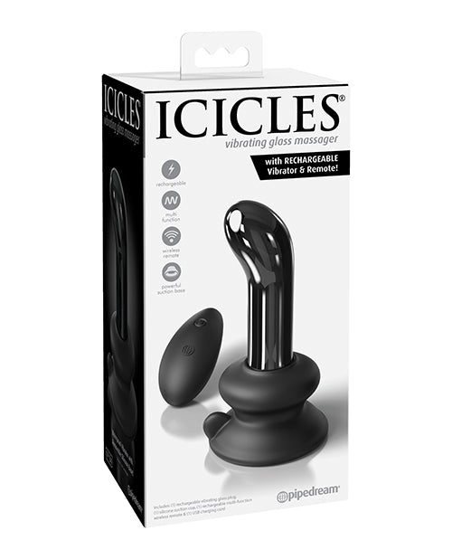 Icicles No. 84 Hand Blown Glass Vibrating Butt Plug w/Remote - Black - Empower Pleasure