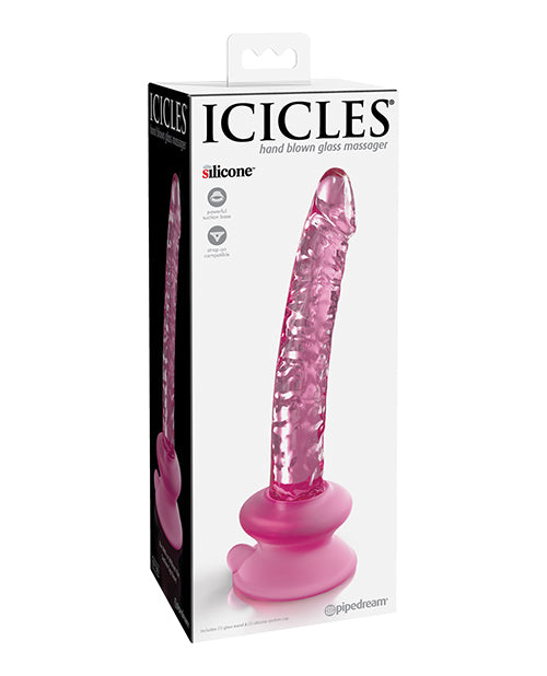 Icicles No. 86 Hand Blown Glass Massager w/Suction Cup - Pink - Empower Pleasure