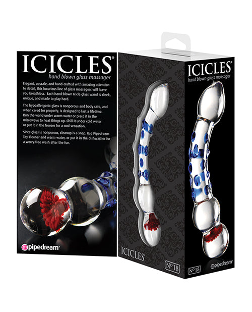 Icicles No. 18 Hand Blown Glass Massager - Clear with Blue Knobs - Empower Pleasure