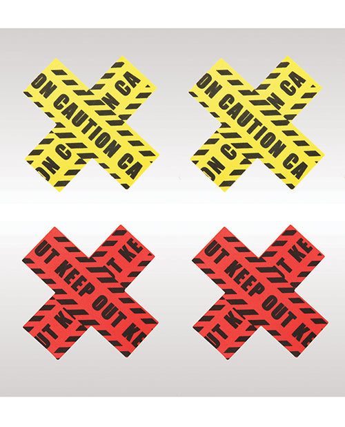 Peekaboos Caution X Pasties - 2 Pairs 1 Red/1 Yellow - Empower Pleasure