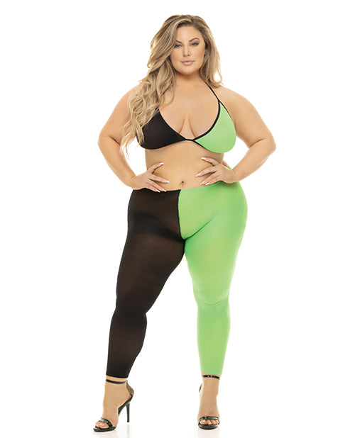 Pink Lipstick Block You Out Bra & Legging Black/Green QN - Empower Pleasure