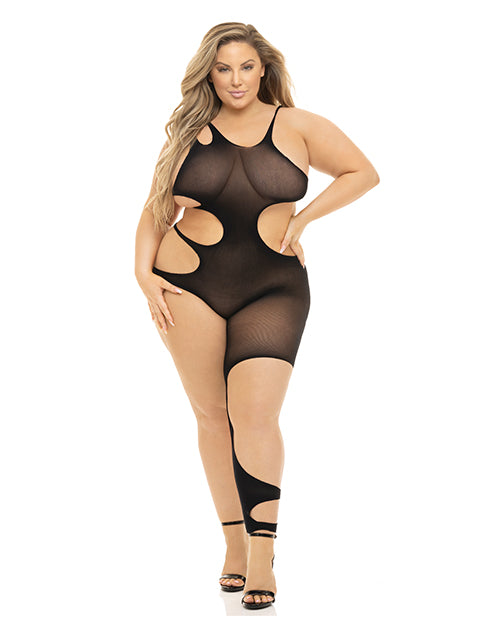 Pink Lipstick Show You How Cut Out Bodystocking Black QN - Empower Pleasure