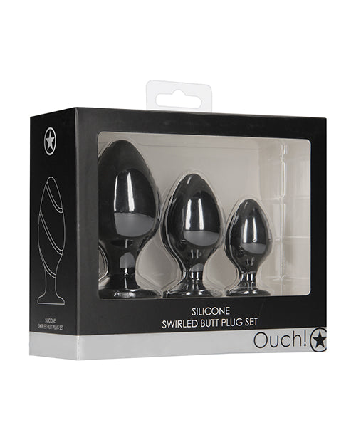 Shots Ouch Swirled Butt Plug Set - Black - Empower Pleasure