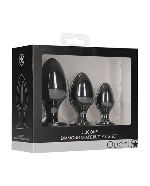 Shots Ouch Diamond Shape Butt Plug Set - Black - Empower Pleasure