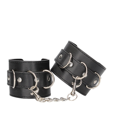 Shots Ouch Black & White Bonded Leather Hand/Ankle Cuffs - Black - Empower Pleasure