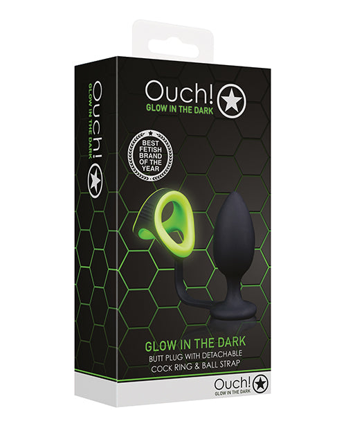 Shots Ouch Butt Plug w/Cock Ring & Ball Strap - Glow in the Dark - Empower Pleasure