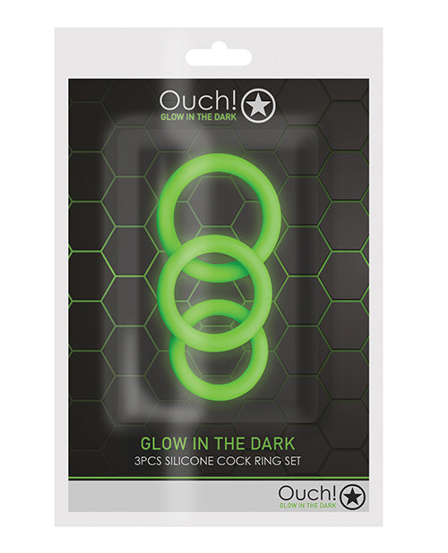 Shots Ouch 3 pc Cock Ring Set - Glow in the Dark - Empower Pleasure