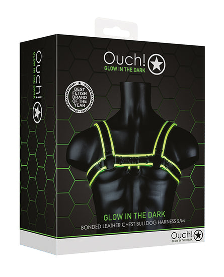 Shots Ouch Chest Bulldog Harness - Glow in the Dark S/M - Empower Pleasure