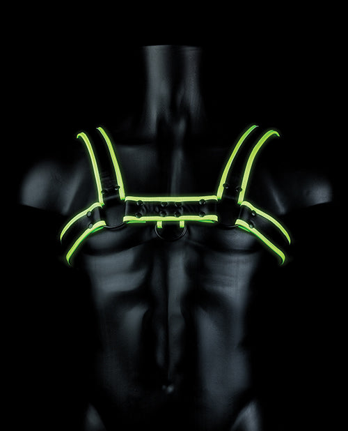 Shots Ouch Chest Bulldog Harness - Glow in the Dark S/M - Empower Pleasure