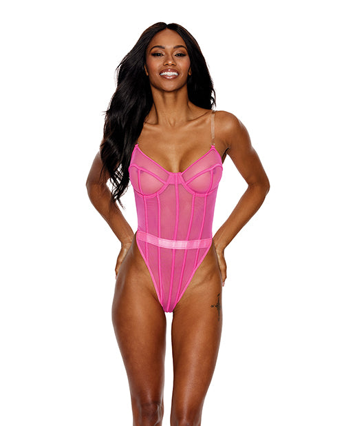 Mesh Underwire Teddy Hot Pink LG - Empower Pleasure